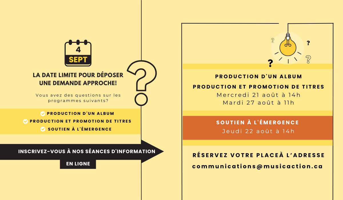 Séances d’informations – Production d’album, Production et promotion de titres et Soutien à l’émergence