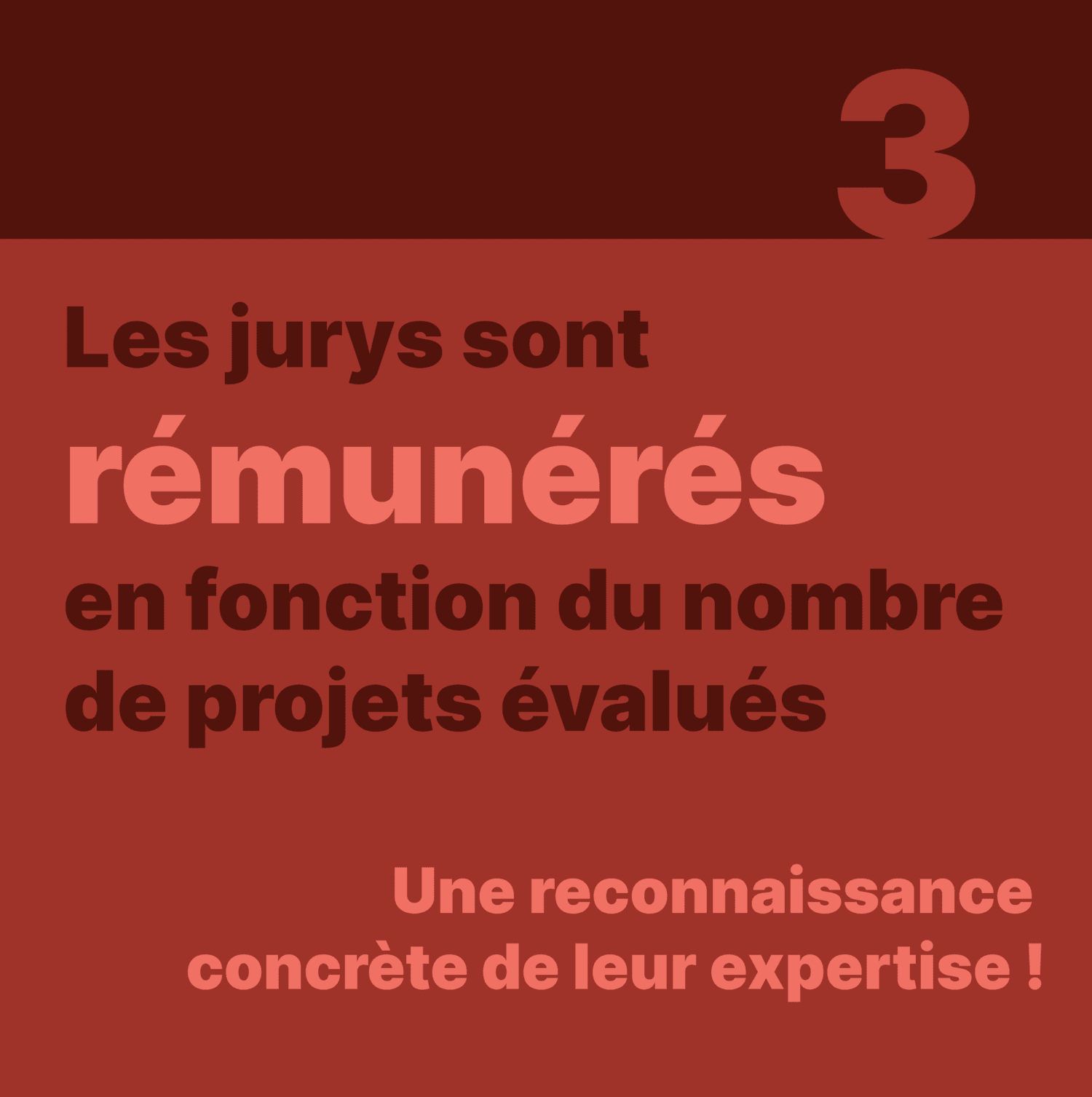 3. Les juré.e.s sont rémunéré.e.s en fonction du nombre de projets évalués : une reconnaissance concrète de leur expertise.